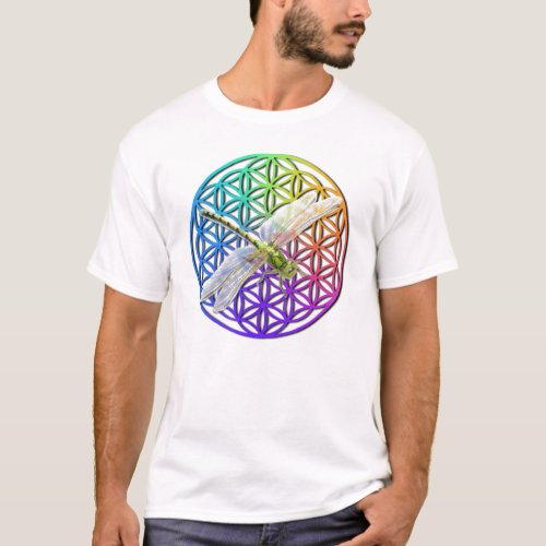 Dragonfly colorful flower of life spiritual zen  T_Shirt