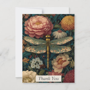 Dragonfly & Colorful Flowers Thank You Card