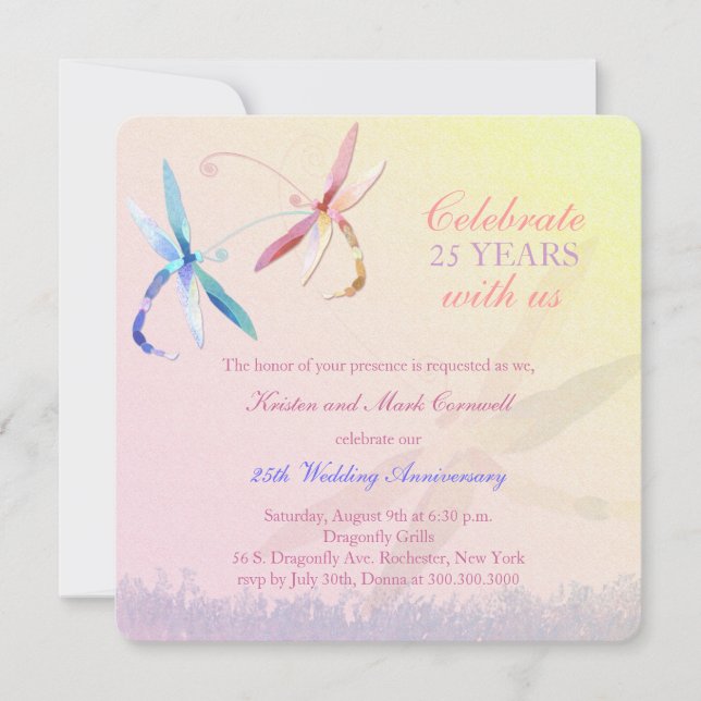 Dragonfly Couple 25th Wedding Anniversary Invitation (Front)
