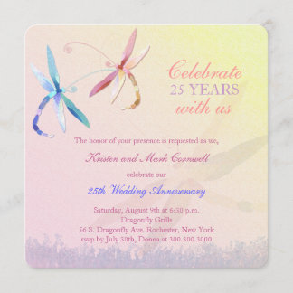 Dragonfly Couple 25th Wedding Anniversary Invitation