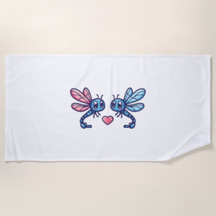 Dragonfly couple in love animal Valentine's Day Beach Towel