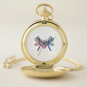 Dragonfly couple in love animal Valentine's Day  Pocket Watch