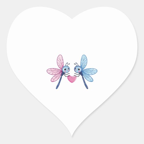 Dragonfly couple love couple in love heart sticker