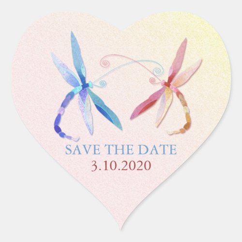 Dragonfly Couple Wedding Save The Date Heart Sticker