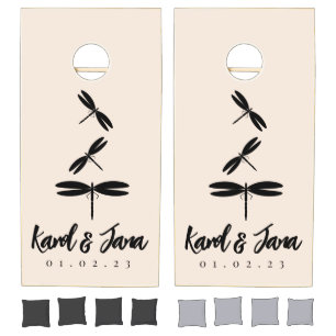Dragonfly Couples Name Monogrammed  Wedding   Cornhole Set