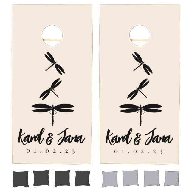 Dragonfly Couples Name Monogrammed  Wedding   Cornhole Set (Set)