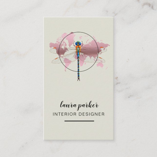 Dragonfly Creative Designer Nature World Map Business Card (Front)