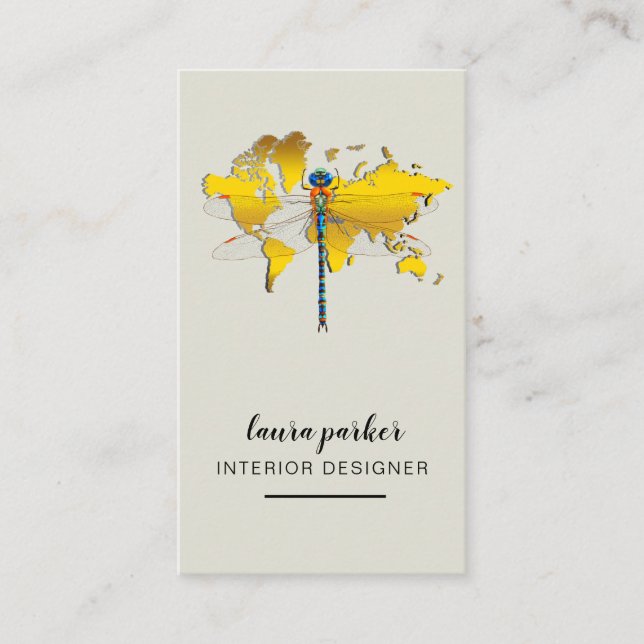 Dragonfly Creative Designer Nature World Map Business Card (Front)