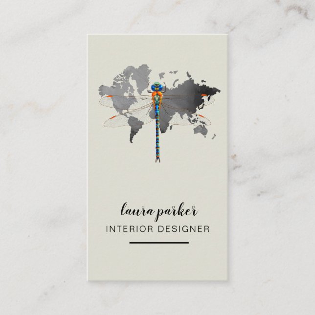 Dragonfly Creative Designer Nature World Map Business Card (Front)