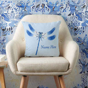 Dragonfly Cute as a Bug Blue Throw Pillow