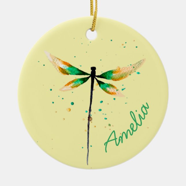 Dragonfly cute watercolor design ceramic ornament (Front)