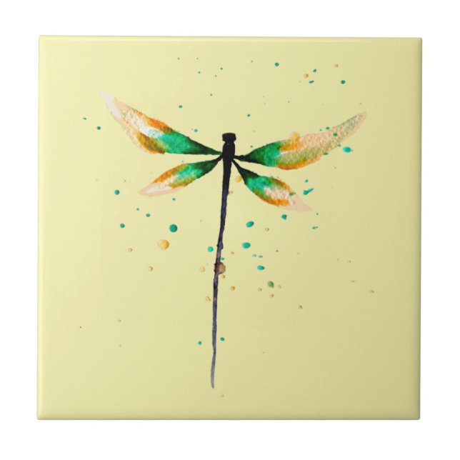 Dragonfly cute watercolor illustration ceramic tile (Front)