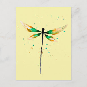 Dragonfly cute watercolor illustration postcard