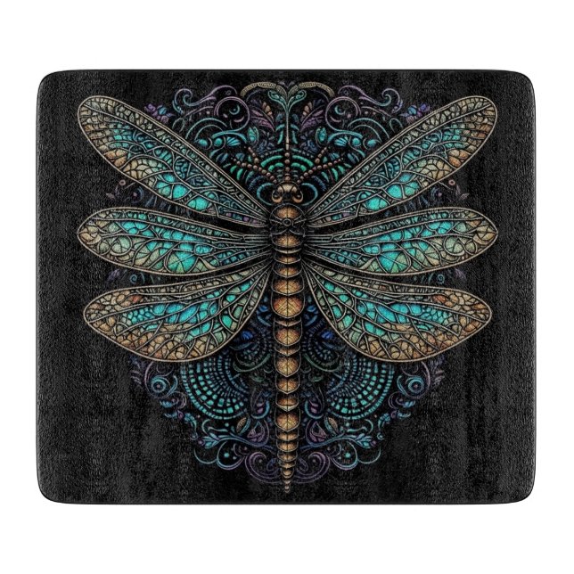Dragonfly Cutting Board, Glass Cutting Board  (Front)