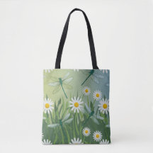 Dragonfly Daisies Shopping Errand Tote Bag