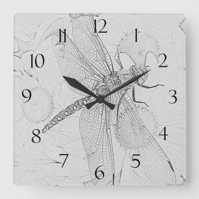 Dragonfly & Daisies Square Wall Clock (Front)