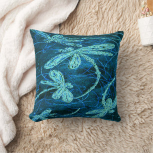 Dragonfly Dance Blue Tango Throw Pillow