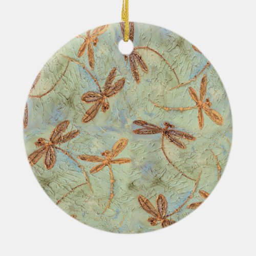 Dragonfly Dance Gold Ceramic Ornament