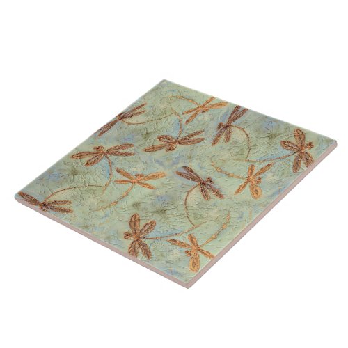 Dragonfly Dance Gold Ceramic Tile