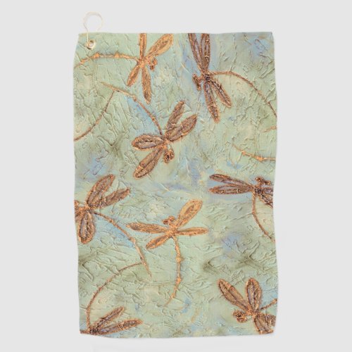 Dragonfly Dance Gold Golf Towel