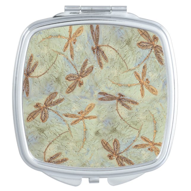 Dragonfly Dance Gold Mirror For Makeup (Front)