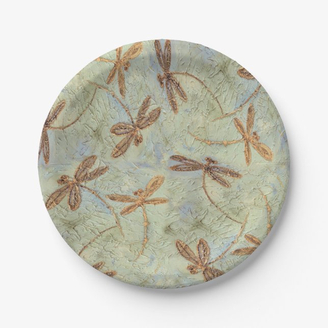 Dragonfly Dance Gold Paper Plates (Front)