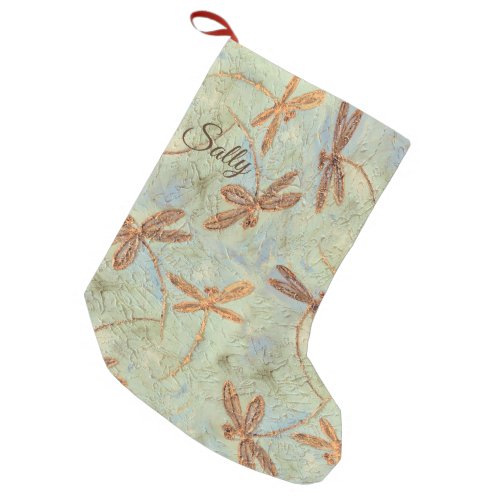 Dragonfly Dance Gold Small Christmas Stocking