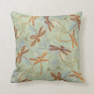 Dragonfly Dance Gold Throw Pillow