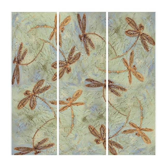 Dragonfly Dance Gold Triptych Art Work (Front)