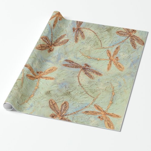 Dragonfly Dance Gold Wrapping Paper