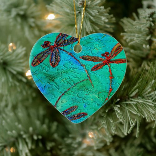 Dragonfly Dance Heart Christmas Ornament Custom