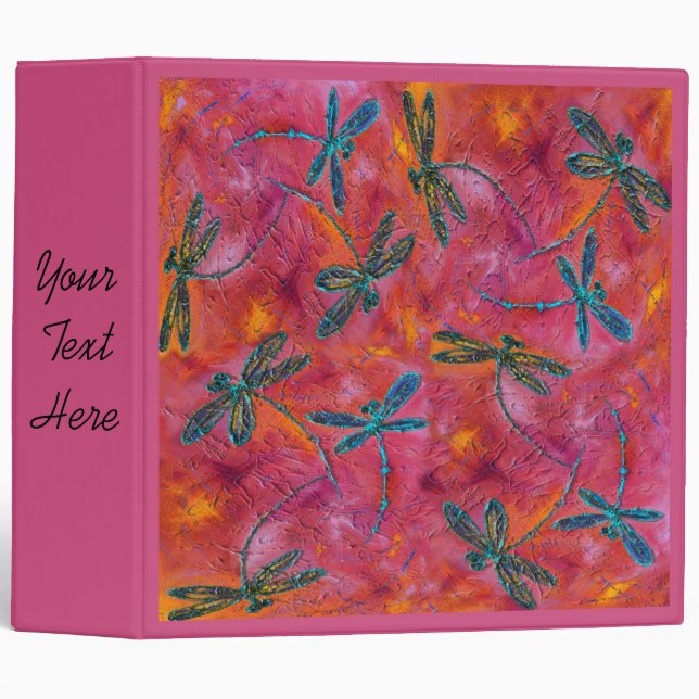 Dragonfly Dance Hot Fuchsia 3 Ring Binder (Front/Spine)