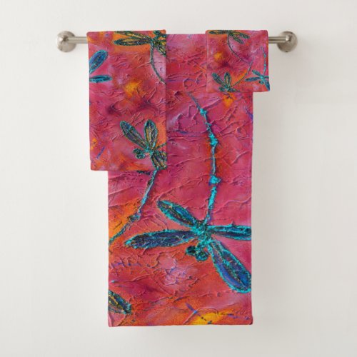 Dragonfly Dance Hot Fuchsia Bath Towel Set