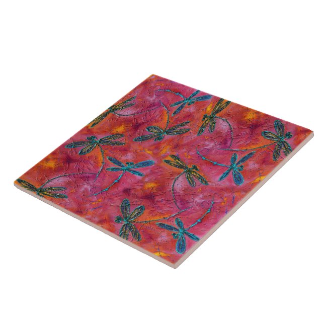 Dragonfly Dance Hot Fuchsia  Ceramic Tile (Side)