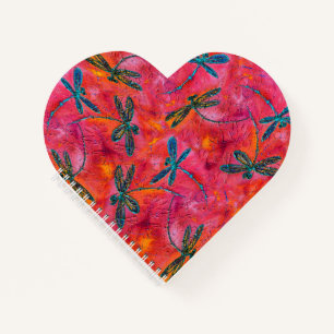 Dragonfly Dance Hot Fuchsia Heart Shaped Notebook