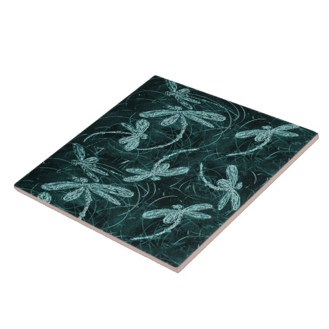 Dragonfly Dance Midnight Blue Ceramic Tile (Side)