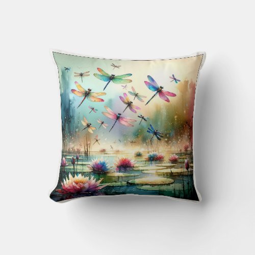 Dragonfly Dance _ Watercolor Throw Pillow