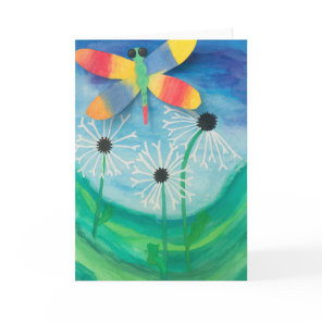 Dragonfly & Dandelion Watercolor Blank Card