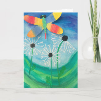 Dragonfly & Dandelion Watercolor Blank Card