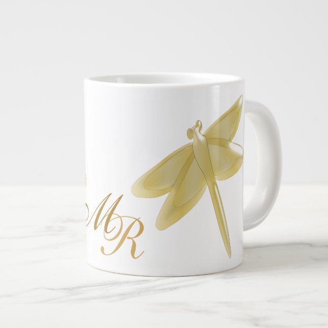 Dragonfly Design Monogram Giant Coffee Mug (Front Right)