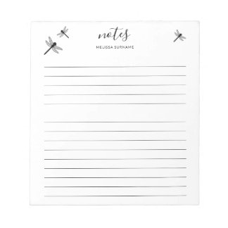 Dragonfly Design With Personalizable Name Lined Notepad