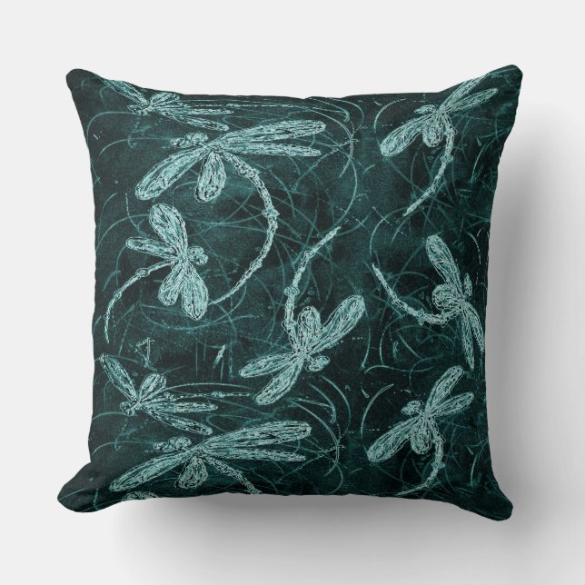 Dragonfly Disco Midnight Blue Throw Pillow (Front)