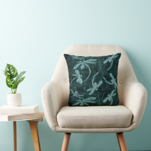 Dragonfly Disco Midnight Blue Throw Pillow