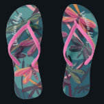 Dragonfly Dreams Custom Flip Flops<br><div class="desc">A psychedelic digital drawing inspired by nature and the unique colors and shapes of dragonflies. This design is customizable. You can add a name,  initials or personalized design with your own message. This design features a colorful dragonfly pattern against an abstract blue background of cattails and water.</div>