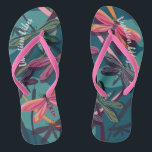 Dragonfly Dreams Custom Flip Flops<br><div class="desc">A psychedelic digital drawing inspired by nature and the unique colors and shapes of dragonflies. This design is customizable. You can add a name,  initials or personalized design with your own message. This design features a colorful dragonfly pattern against an abstract blue background of cattails and water.</div>