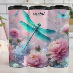 Dragonfly Dreams: Floral, Ethereal, Pastel Thermal Tumbler
