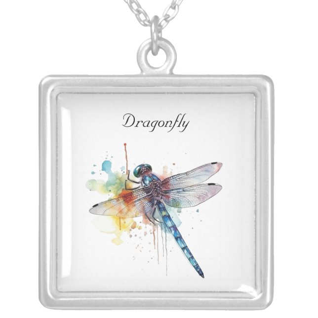 Dragonfly Dreamscape, custom Silver Plated Necklace (Front)