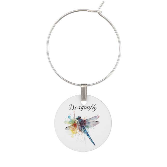Dragonfly Dreamscape, custom Wine Charm (Front)