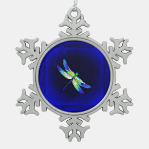 Dragonfly Electric Blue - Personalise with a name Snowflake Pewter Christmas Ornament