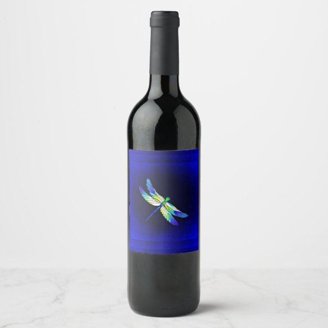 Dragonfly Electric Blue - Personalise with a name Wine Label (Front)
